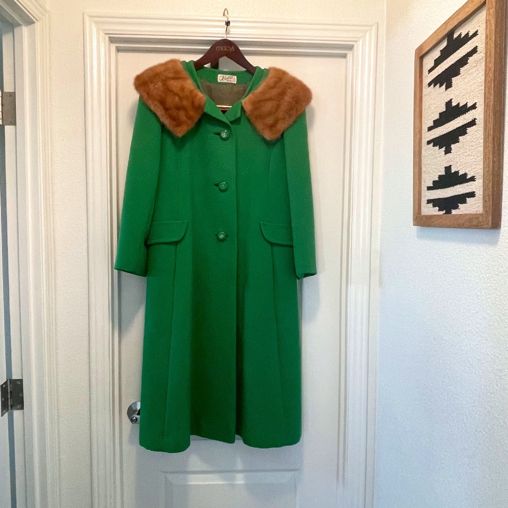 VINTAGE Kessler's Wool and Fur Coat Kelly Green Rubel Originals RichMark